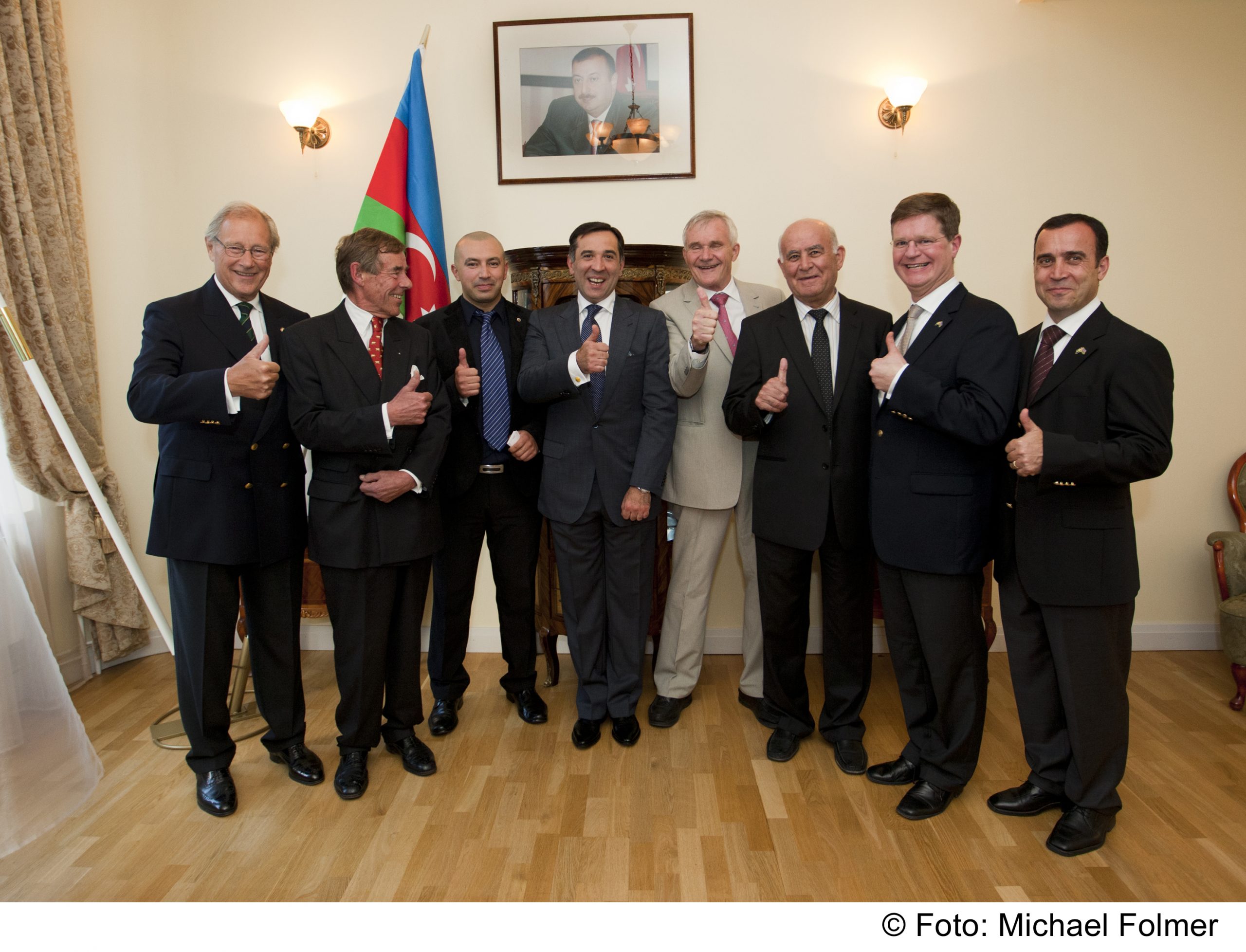 Thumbs up for the Branobel History Project! Key stakeholders and project supporters got together for an agreement-signing ceremony at the Azerbaijani Embassy in Stockholm, September 2010. Photo: Michael Folmer.