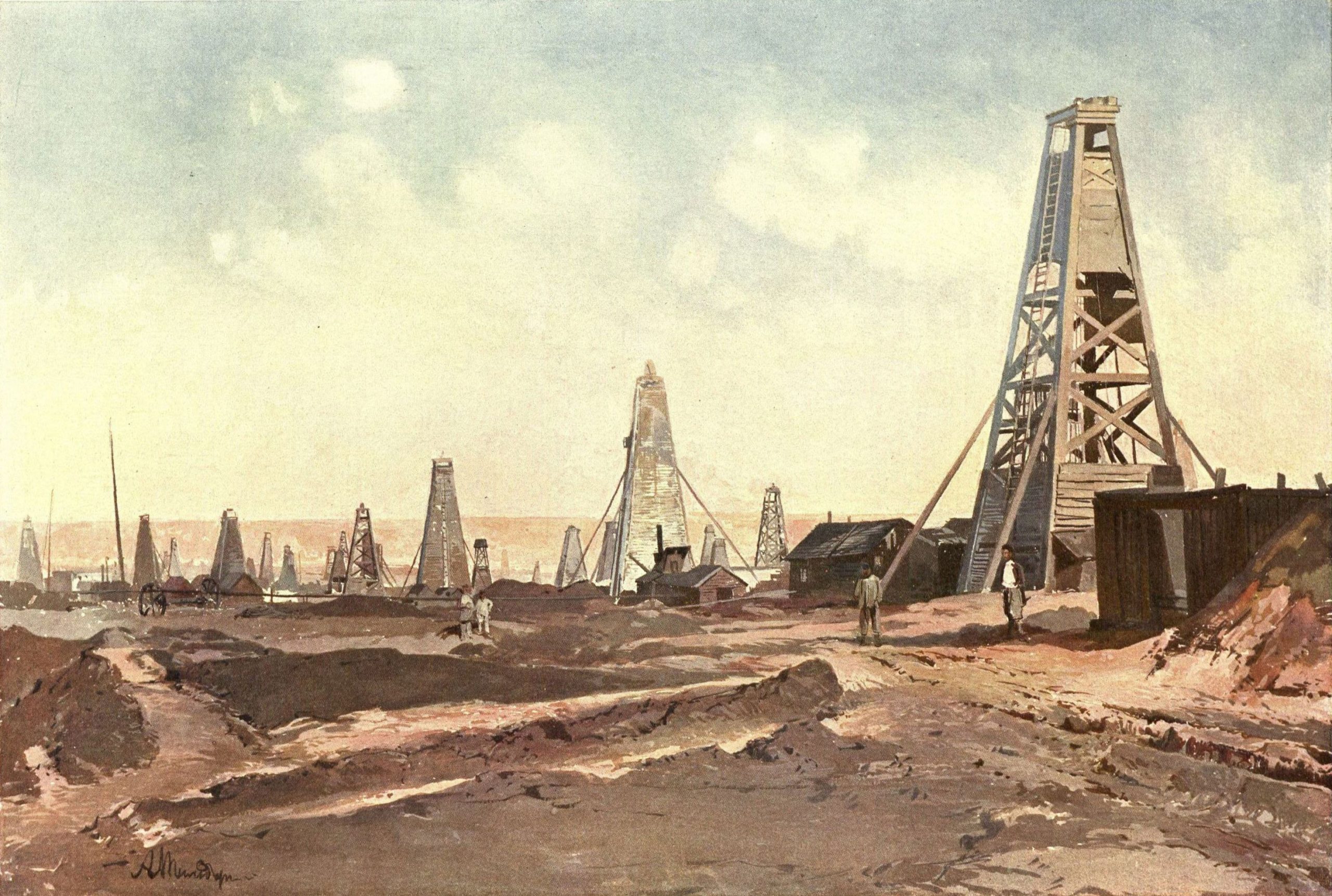 In the beginning, primitive methods were used on the oilfields in Baku, but the technological developments soon began to make the extraction and distillation of oil more efficient.