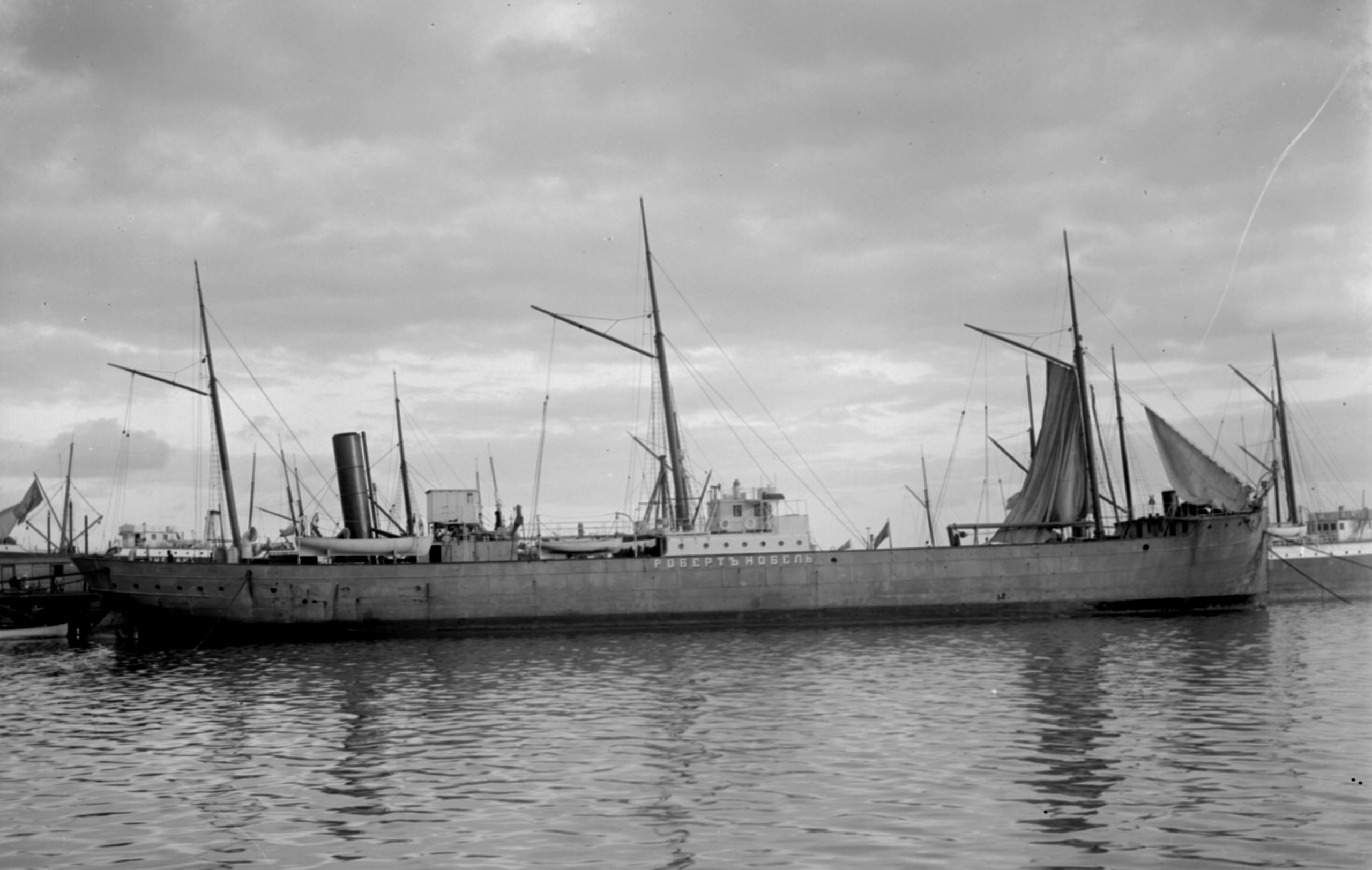 A steamship, possibly retrofitted with a diesel engine. Rudolf Diesel believed the diesel engine would eventually be suitable for larger ships.